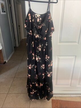 Inspired Hearts Black Maxi Dress with Blush Floral Print